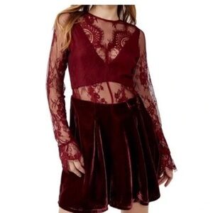 Free People Marlie Long Sleeve Lace Dress - Maroon
